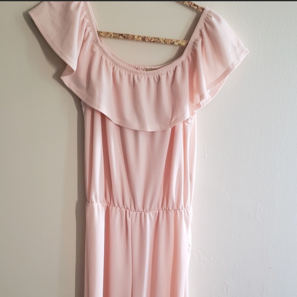 Pink Blush Off The Shoulders Elastic Waist Jumpsuit - Picture 4 of 10